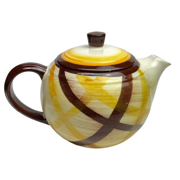 Vintage Vernon Kilns Organdie Hand Painted Yellow Brown Teapot - Picture 1 of 15